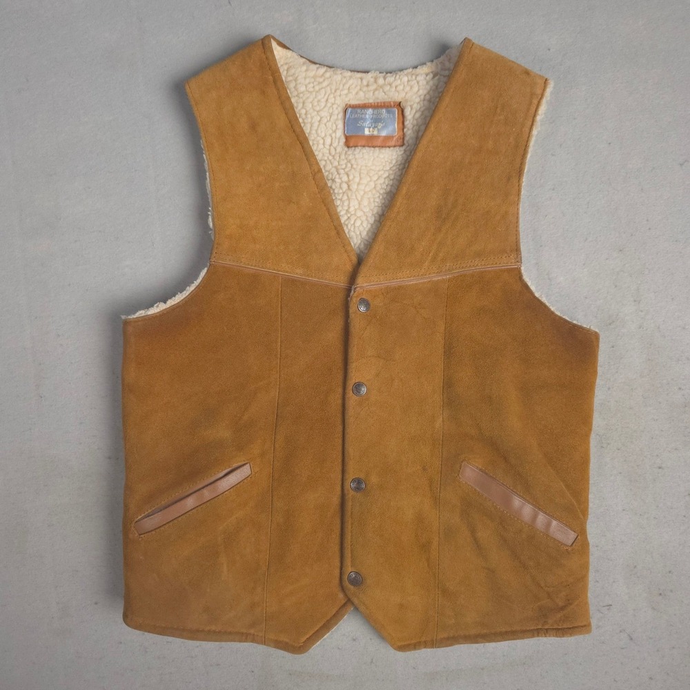 Vintage‎ Ranchero Leather Products by Salazar Suede Sherpa Lined Vest Men